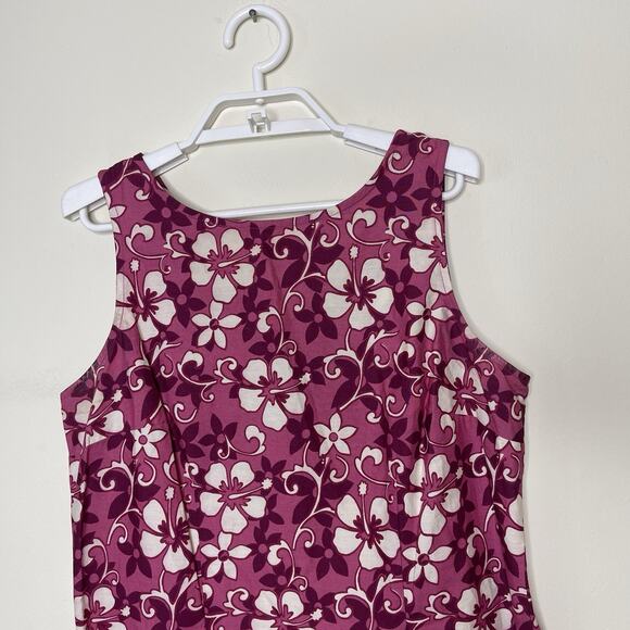 Vtg Women's Pink HIBISCUS Flower Tank Sun Dress 90's Y2k Beach Surf Aloha Sz M - Picture 2 of 5